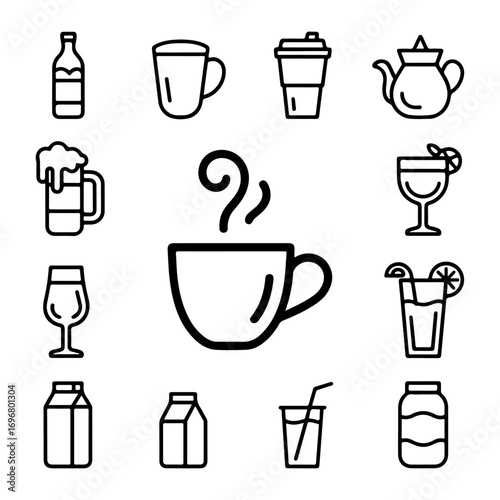 Unique and high quality beverage line icon set