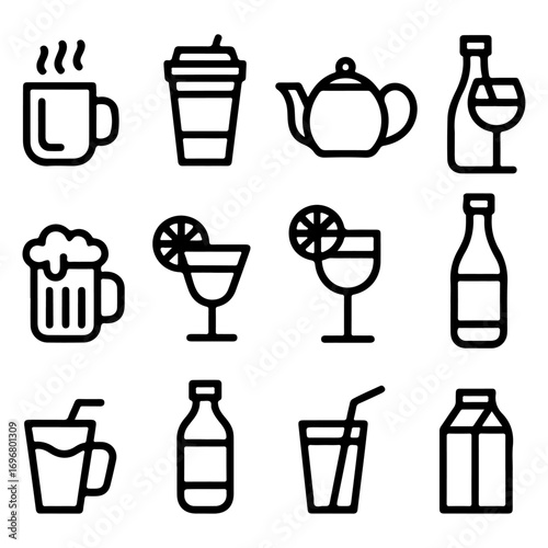 Unique and high quality beverage line icon set