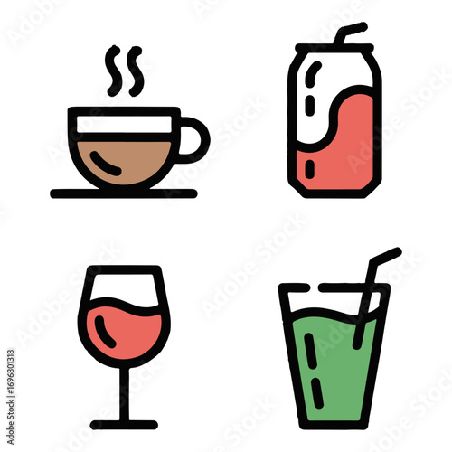 Unique and high quality beverage line icon set