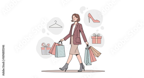 Woman Enjoying Retail Therapy With Shopping Bags, Gifts, And Fashion Items