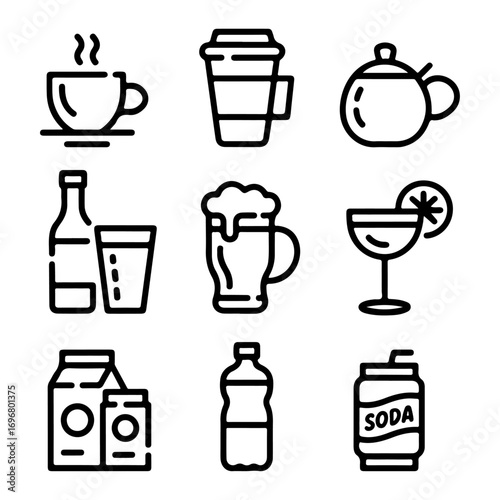 Unique and high quality beverage line icon set