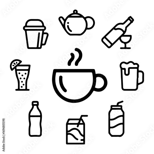 Unique and high quality beverage line icon set