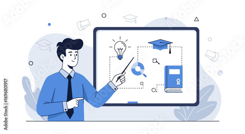 Teacher Explaining Concepts With Screen Illustrating Education and Enlightenment