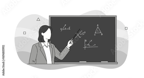 Teacher Explaining Geometric Theories And Formulas Through Mathematical Diagrams on Blackboard