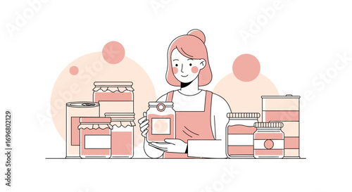 Woman Holding Jar, Preserving, Homesteading, Pantry, Food Preservation, And Storage Illustration