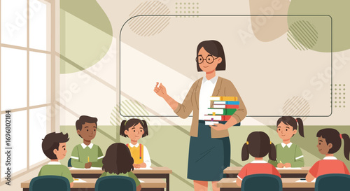 Teacher Inspiring Students During A Lesson, Displaying Classroom And Study Concepts