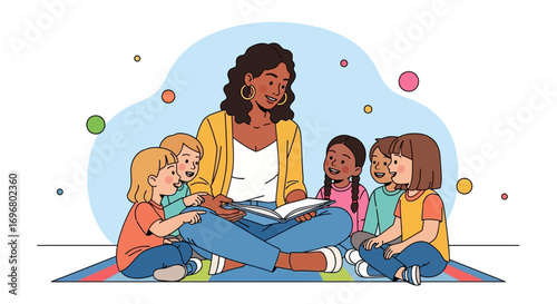Teacher Reading Story to Children In a Vibrant Classroom Setting With Excitement and Joy