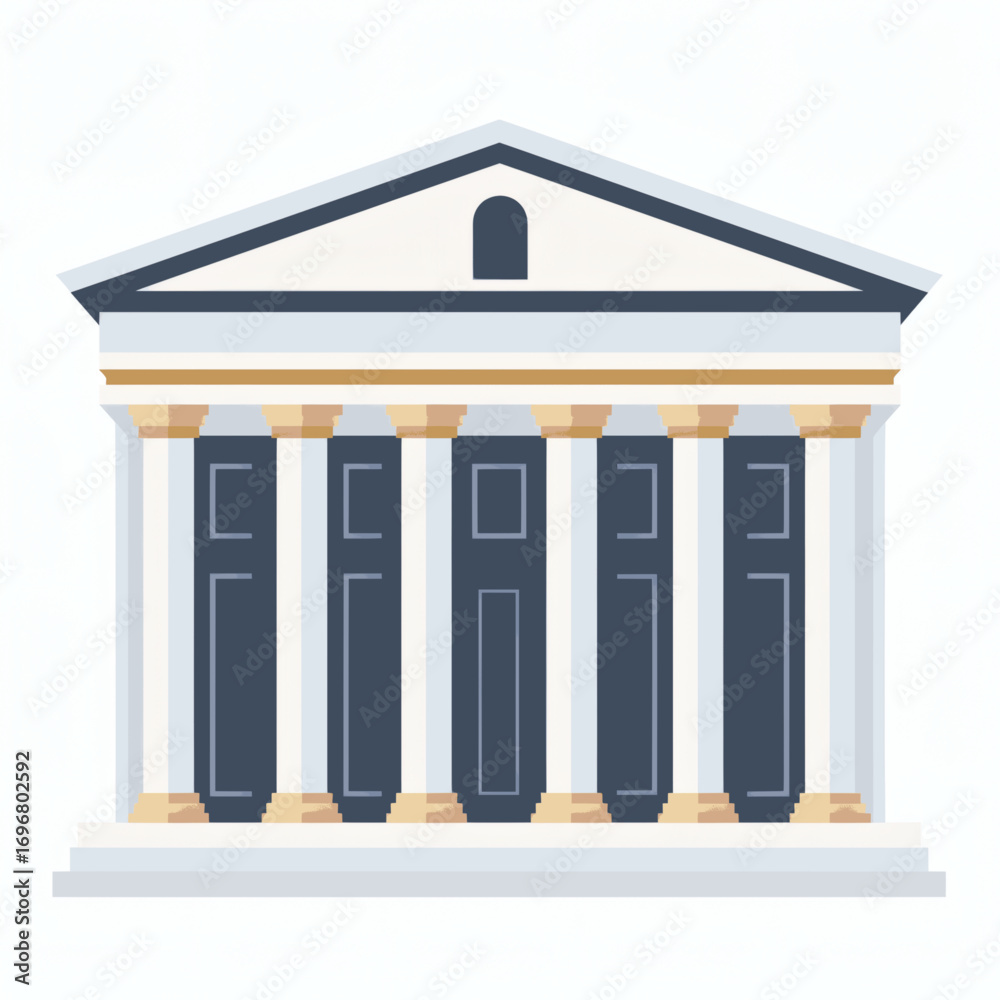 Fototapeta premium Bank Building Icon Minimal Flat Vector with Classical Pillars Clean Design 