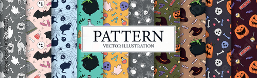 Set of 10 pcs. halloween patterns, elements of the holiday of the dead - Vector illustration