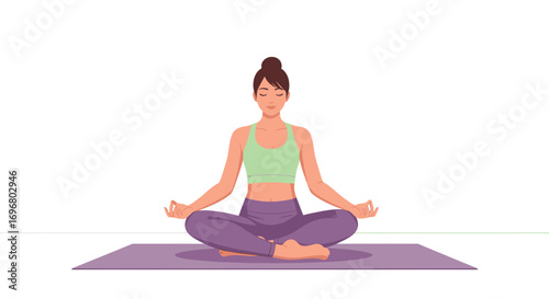 Woman Meditating: Peaceful Yoga Practice for Tranquility and Inner Calm in Simple Illustration