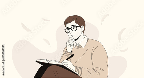 Thoughtful Individual Creating and Contemplating with Pen in Hand, Writing in a Journal