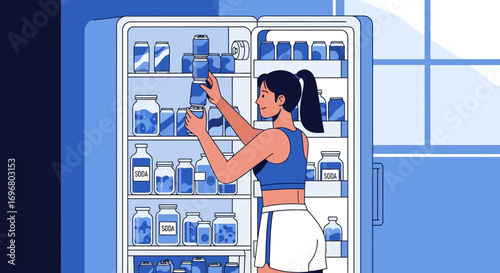 Woman Organizing Cool Beverages in Her Refrigerator with a Refreshing Aesthetic
