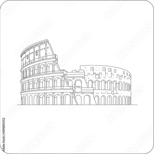 Minimalist Line Art Colosseum Rome Italy Landmark Silhouette Illustration