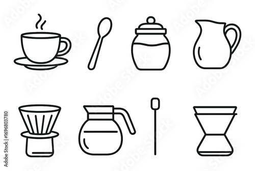Minimalist coffee and tea icon set featuring cups and utensils