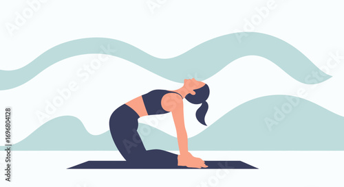 Woman Performing Yoga Pose, Demonstrating Flexibility And Balance In Minimalist Artwork