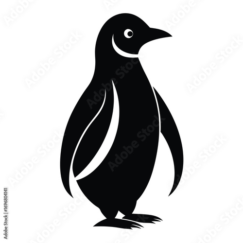 Black and White Vector Graphic of a Penguin with a Curved Chest Marking animal