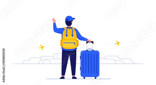 Traveler's Departure: A Modern Illustration of Journey and Holiday Adventures