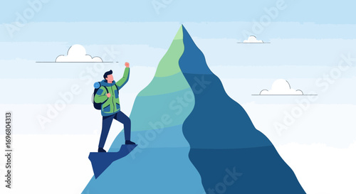 Triumph Atop a Peak: A Victorious Hiker Reaches His Expedition's Pinnacle of Triumph