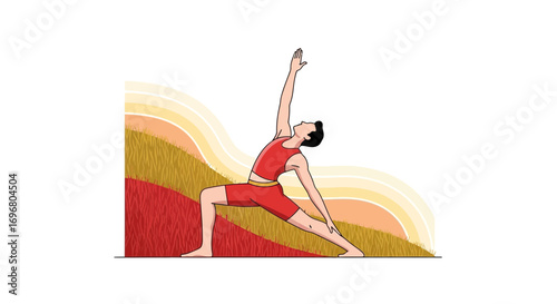 Upward Extended Triangle Pose Illustration, Fitness Exercise, Peaceful Meditation Time