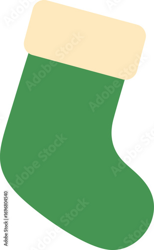 A vector illustration of a green Christmas stocking decorated with gifts hanging as a festive holiday ornament