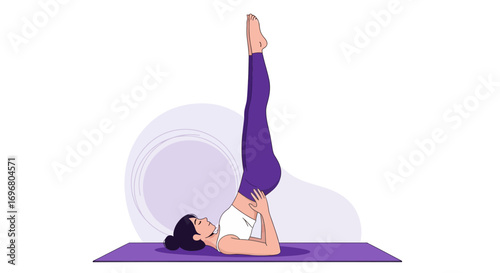 Woman Practicing Yoga Exercise Reaching Upward Position for Wellness Illustration