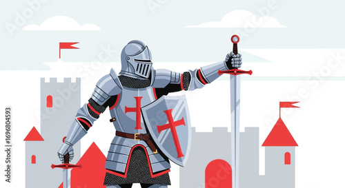 Valiant Knight Symbolizing Bravery and Virtue in Vector Illustration Design