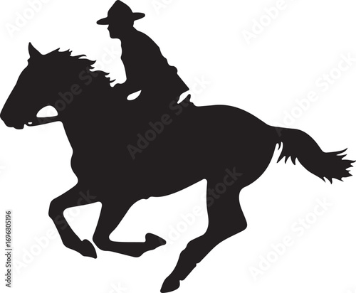 Black silhouette of a cowboy riding a galloping horse vector