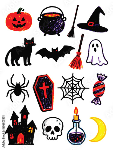Spooky Halloween icons bundle perfect for festive party invitations, decorations, and seasonal designs