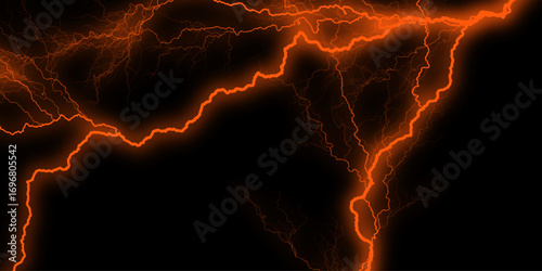 Lightning on the sky with stormy clouds. Cloudy, with a no-nonsense red Rabbitohs.  Dramatic illustration of vivid red lightning strikes against stark black backdrop.