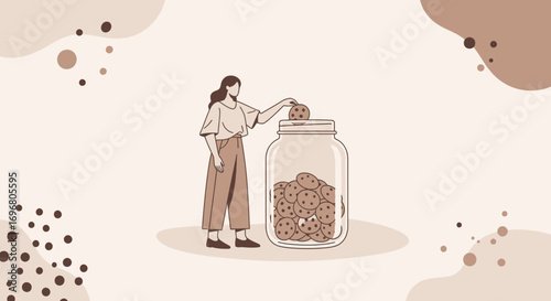 Woman Stocking Cookies: Minimalistic Illustration of Sweet Comfort and Deliciousness