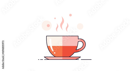Warm Beverage in Illustrated Cup with Steam, Perfect for Relaxation and Comfort