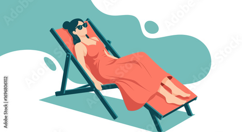 Woman Relaxing on Sun Lounger Under the Sun in a Beautiful and Peaceful Resting Mood