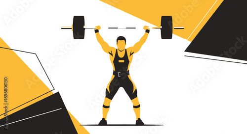 Weightlifter Powerfully Lifting Heavy Barbell With Geometric Background Design