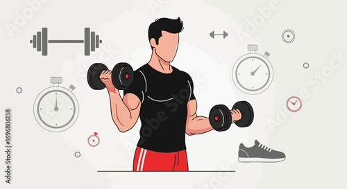 Weightlifter Demonstrating Effort During Intense Workout Routine With Stopwatch And Isolated