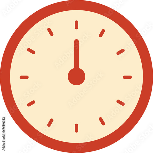 A simple red wall clock with a dial showing the time on a black background, a vector illustration for a business icon