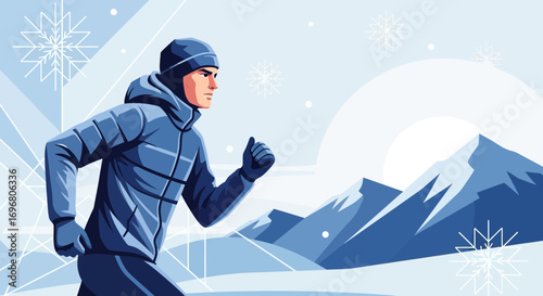 Winter Runner Amidst Snowy Mountains, Embracing the Chill, Seeking the Adventure