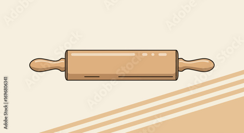 Wooden Rolling Pin Illustration Placed On Beige Background Excellent For Bakery Designs