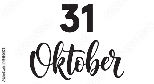 Isolated on white background, a bold declaration of 31 oktober in striking black, perfect for halloween celebrations and seasonal designs