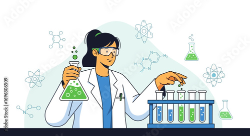 Woman Scientist Conducting Chemical Experiments In Laboratory: Science And Research