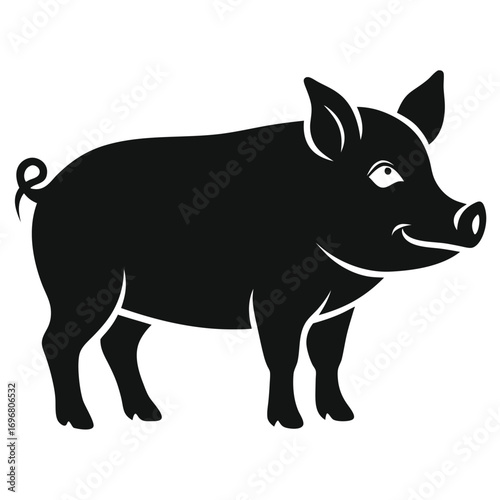 Black Pig Silhouette with Winking Eye on White Background swine farm animal