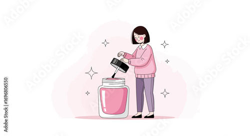 Woman Applying Nail Polish: A Delightful Illustration for Manicure and Beauty Themes