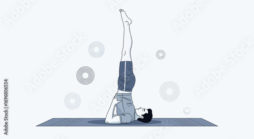 Yoga Practitioner Performing Sirsasana Pose Depicted In A Modern and Minimalist Style