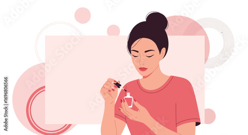 Woman Applying Nail Polish, Beauty, Self Care, And Relaxation, Colorful Illustration