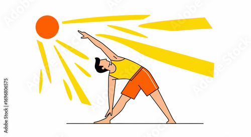 Yoga Performer Reaching Towards The Sun In Energetic And Vibrant Sunshine