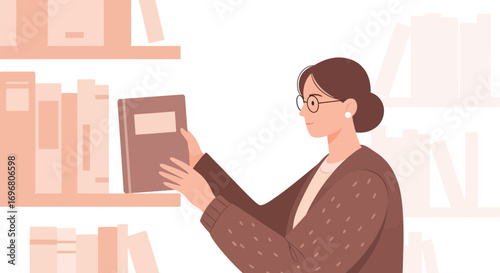 Woman Selecting Literary Volume In Library Depicting Pursuit Of Knowledge With A Book