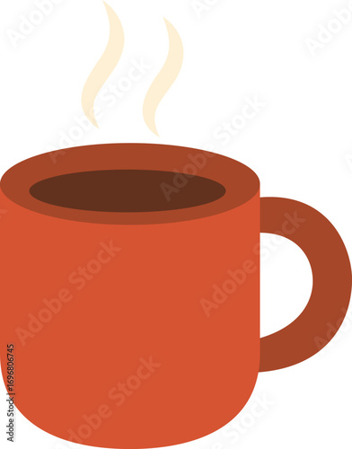 A vector illustration of a hot cup of coffee with steam and a brown saucer