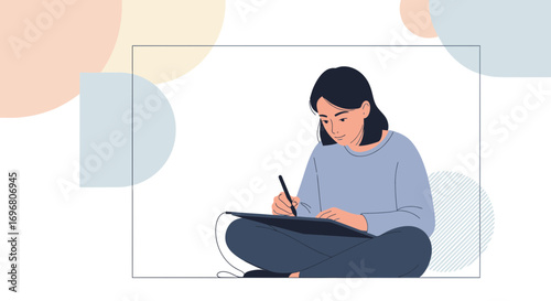 Woman Sketching On Tablet, Digital Artist Creating Contemporary Visuals And Design