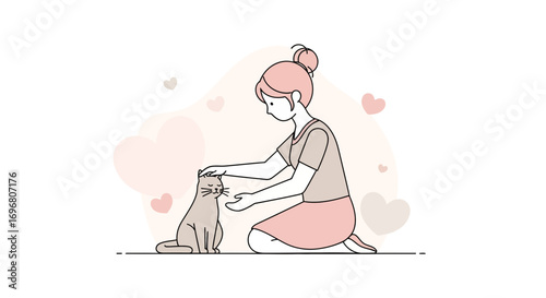 Woman Bonding With Her Pet Cat, Showing Affection And Receiving Purrs Of Love