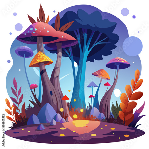 Magical Forest Scene with Glowing Fungi