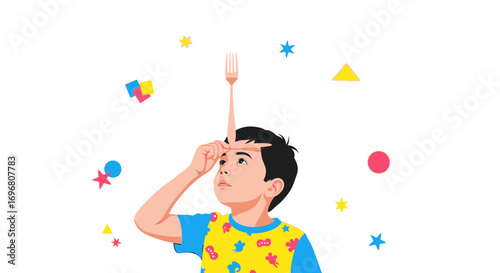 Young Boy Skills Fork Balancing: A Test of Coordination and Equilibrium in Vibrant Colors